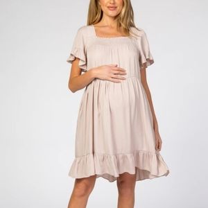 Light Taupe Tiered Ruffle Maternity Dress